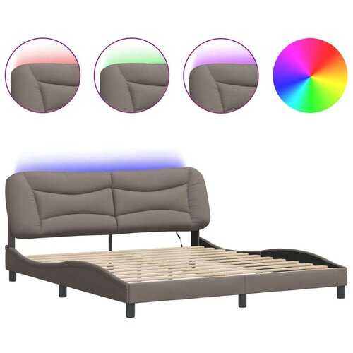  okvir kreveta s led svjetlima smeđesivi 180 x 200 cm od tkanine Slike