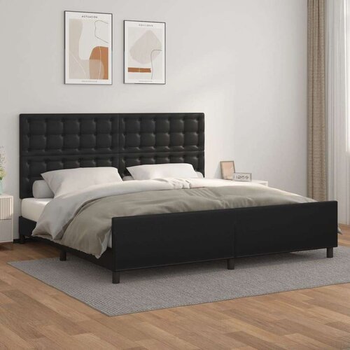  Posteljni okvir z vzglavjem črn 200x200 cm umetno usnje, (20736078) Slike