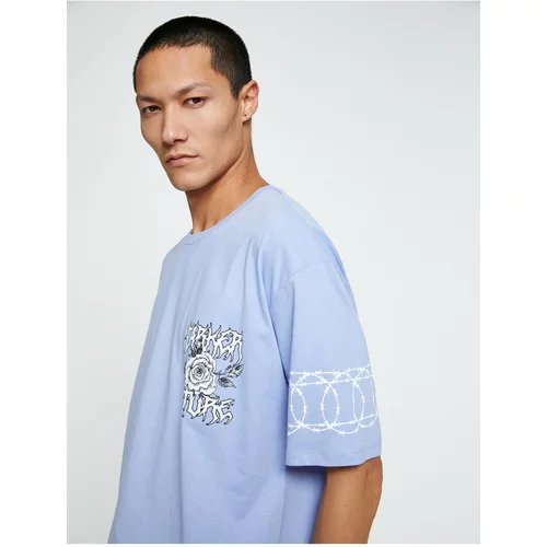 Koton Basic Oversize T-Shirt Crew Neck Printed Short Sleeve