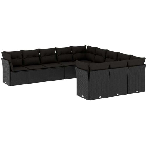 VidaXL 11-dijelni set vrtnih sofa od poliratana s jastucima crni Slike