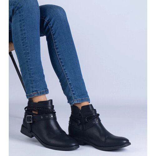 Gemre Black flat ankle boots with cut-out and buckle Savaner Cene