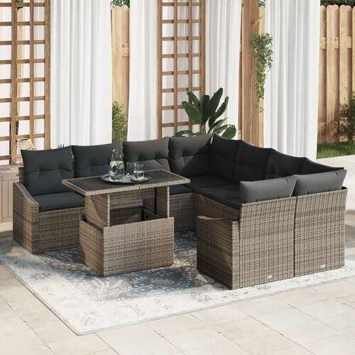 VidaXL set od 9 dijelova vrtnih sofa s jastučićima siva poli ratan Slike