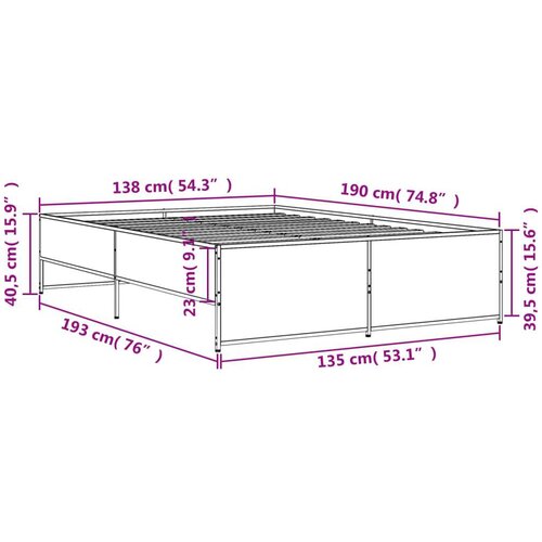 VidaXL Okvir za krevet boja hrasta 135x190cm konstruirano drvo i metal Slike