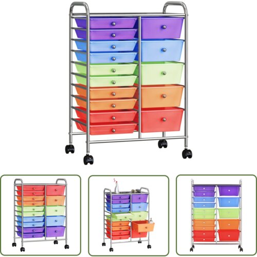 The Living Store XXL premični voziček s 15 predali večbarvna plastika - Voziček Za Shranjevanje, (21738128) Cene