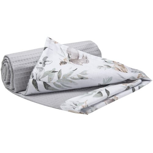 Medi Partners Blanket 75x100 cotton + cotton Waffle – Deer in leaves + gray Waffle Cene