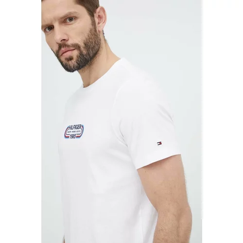 Tommy Hilfiger Pamučna majica za muškarce, boja: bež, s tiskom, MW0MW34429