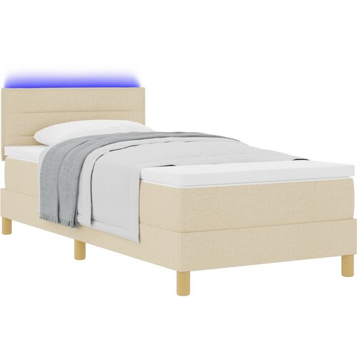 vidaXL postelja z box spring z vzmetnico in LED krem 100x200 cm tkanina, (22156529) Cene