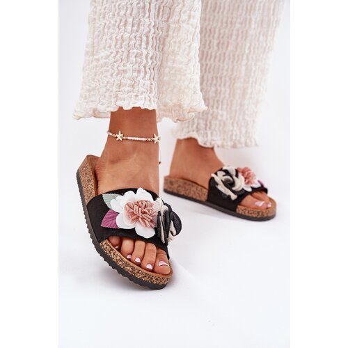 Boto EVENTO Women's Slides With Flowers On Cork Platform Black Zinrosa Cijene