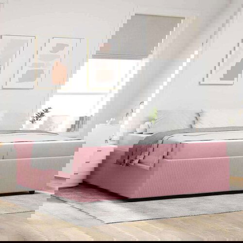  Posteljni okvir z vzmetnico z vzmetnico Roza 200 x 200 cm Žamet Cene