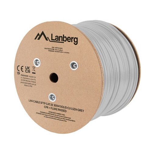 Lanberg LAN CABLE SFTP CAT.5E 305M SOLID CU LSZH GREY CPR + FLUKE PASSED Slike