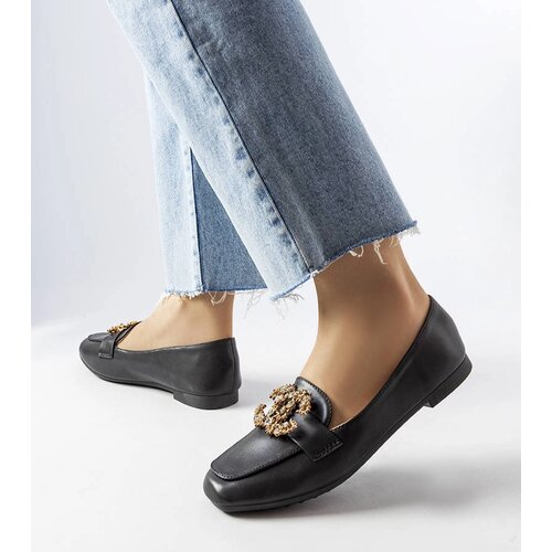 Gemre Black leather women's moccasins with rhinestones Neuer Cijene