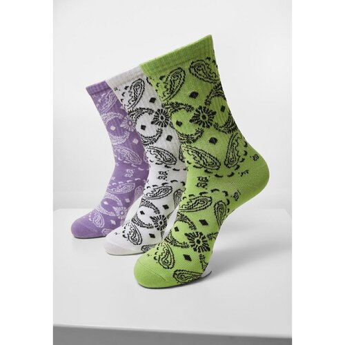 Urban Classics bandana pattern socks 3-Pack white+lilac+lime Cene