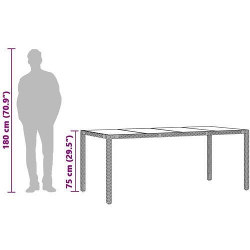 vidaXL Vrtna miza s stekleno plo&scaron;čo siva 190x90x75 cm poli ratan Cene