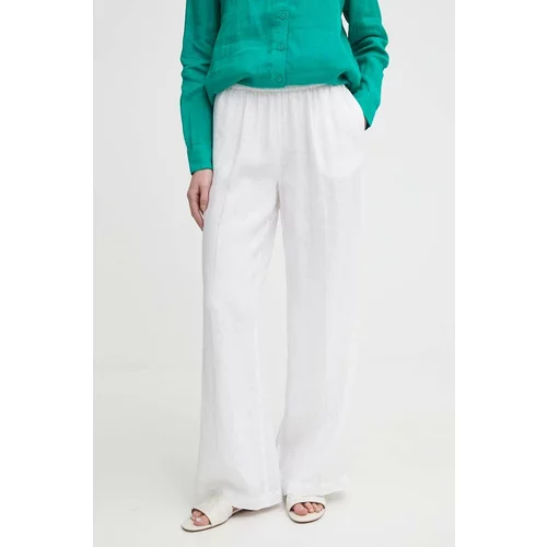 Sisley Lanene hlače boja: bijela, široke, visoki struk