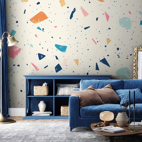  Foto tapeta - Terrazzo with Multicolored Large Elements Cheerful Pattern on a Light Background 500x350 Standard Cene
