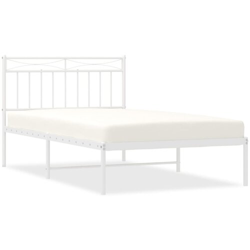 Maison Chic Kovinski Posteljni okvir - Enojna postelja - Postelja za odrasle z vzglavjem bel 100x200 cm, (21694294) Slike