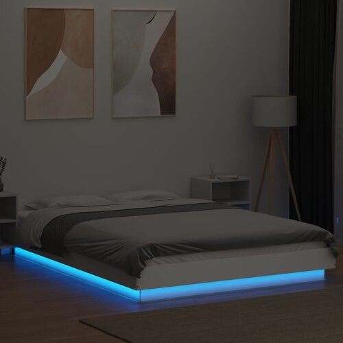  Okvir kreveta s LED svjetlima bijeli 140 x 200 cm drveni Slike