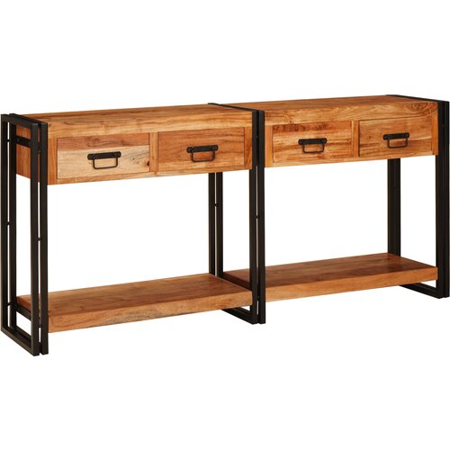 VidaXL Konzolni Stol 2 s ladicama s policom s pohranom 2 pcs Smeđa 160 x 33 x 75 cm Slike