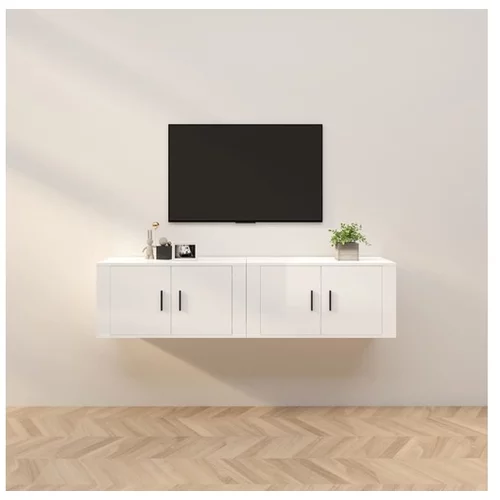  Stenska TV omarica 2 kosa visok sijaj bela 80x34,5x40 cm