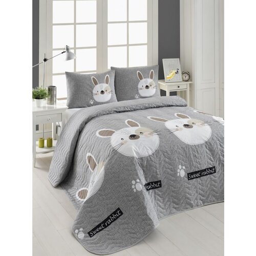  Tavşancık - light brown, grey, pink greybrownwhitepink king quilted bedspread set (fr) Cene