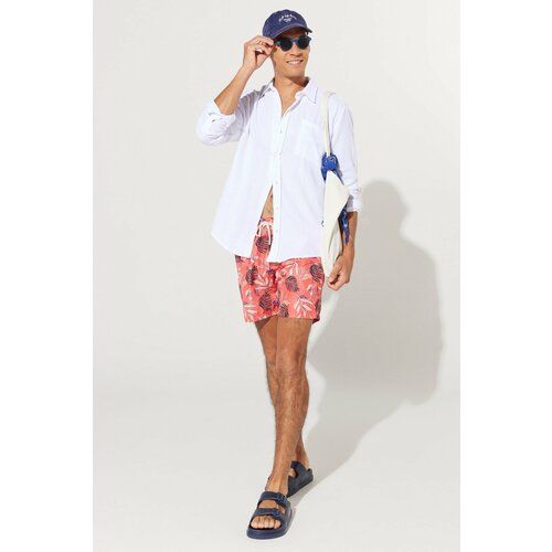 AC&Co / Altınyıldız Classics Men's Orange Standard Fit Regular Fit Pocket Quick Dry Patterned Marine Shorts Slike