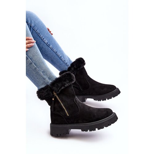 EVENTO Women&amp;#039;s Suede Boots With Fur Black Hasiva Slike