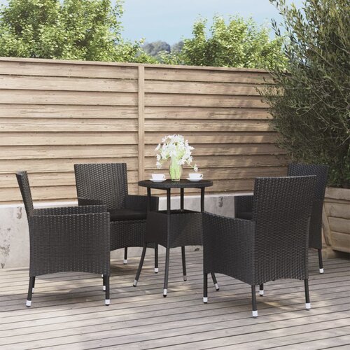 VidaXL 5-dijelni vrtni bistro set od poliratana s jastucima crni Slike