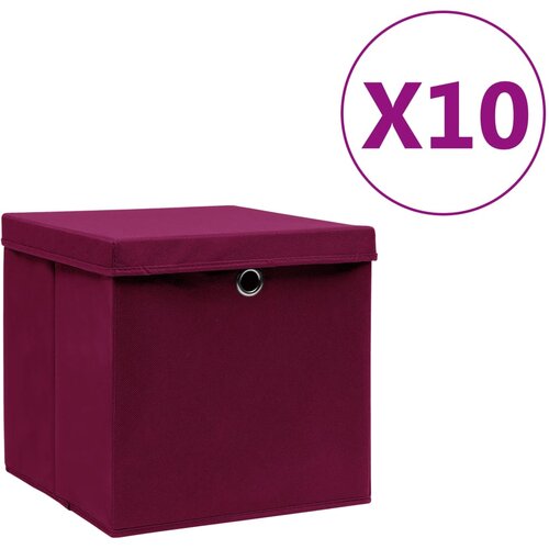 vidaXL Škatle s pokrovi 10 kosov 28x28x28 cm temno rdeče Cene