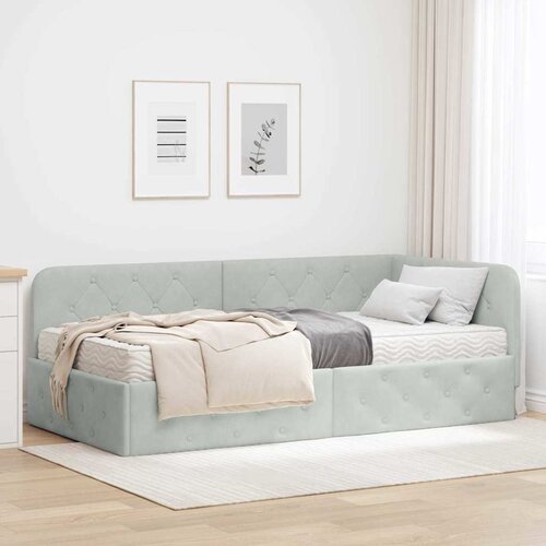 vidaXL Kotna postelja z vzmetnico Svetlo siva 90 x 200 cm Žamet Cene