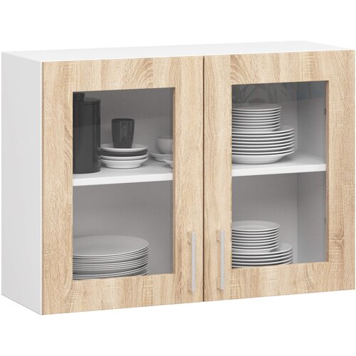 AKORD LIMA Kabinetna vitrina W80 H580 BELO/SONOMA HRAST, (21713682) Cene