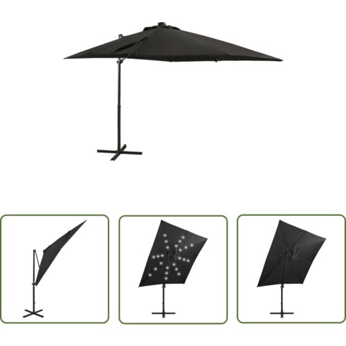  The Living Store Vrtni senčnik z LED lučkami črn 250 cm - Previsni Senčnik, (21743653) Cene