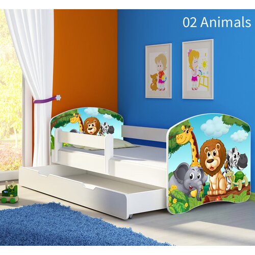  Dječji krevet ACMA s motivom, bočna bijela + ladica 160x80 cm 02 Animals Cijene