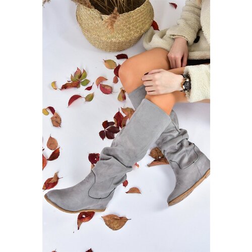 Fox Shoes Women's Gray Suede Boots with Hidden Wedge Heels Slike