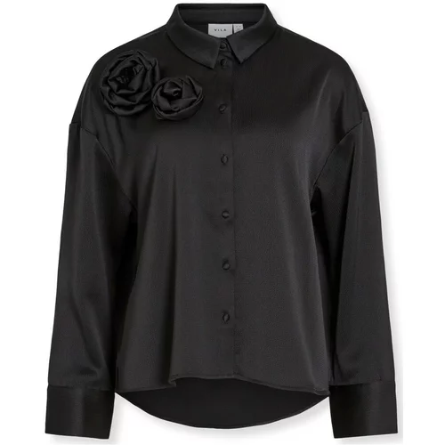 Vila Topi & Bluze Medina Rose Shirt L/S - Black Črna