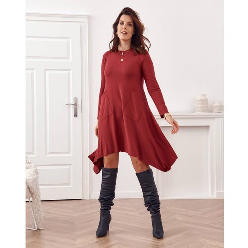 Fasardi Plus Size asymmetrical dress with pockets in burgundy color Slike