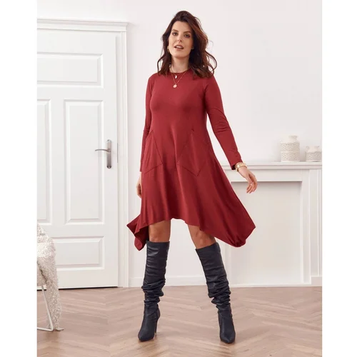 Fasardi Plus Size asymmetrical dress with pockets in burgundy color