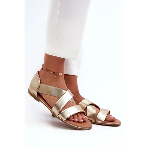 Kesi Leather sandals with drawstring, gold Puglia