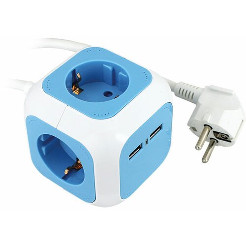 Commel produžni kabl Kocka sa 4 utičnice i 2 USB punjača 1.4 m plavi Slike