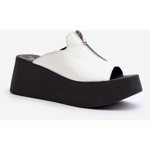 Zazoo 2916 Women&amp;#039;s Slides on Chunky Platform with Zipper White Slike