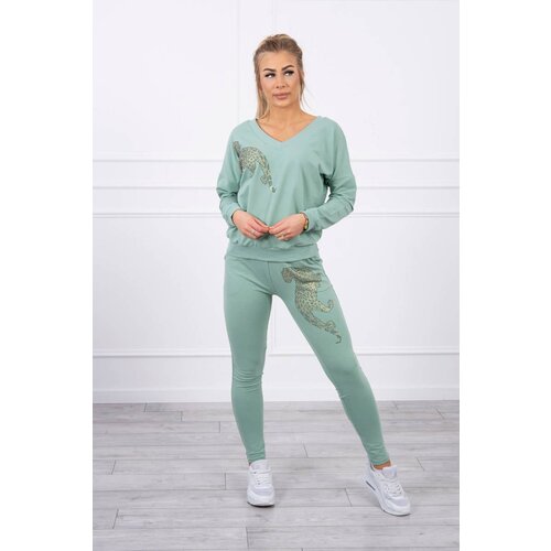 Kesi Set with zircon panther dark mint Cene