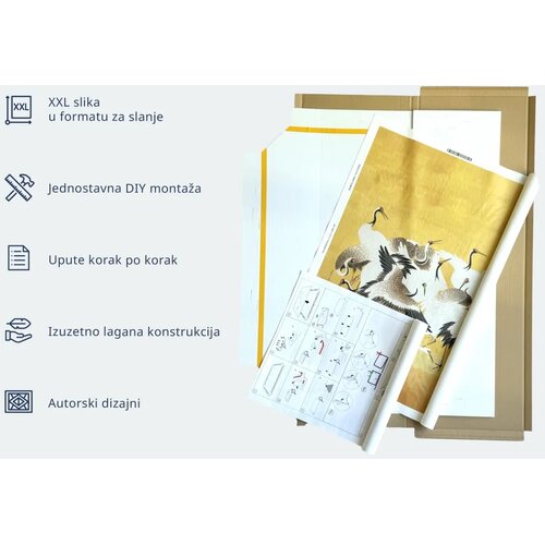 XXL slika - Birds by the lake - herons painted in watercolour in delicate grey and pink colours 150x100 Slike