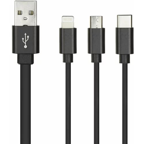  Polnilni USB kabel - USB 3v1 - micro USB, Type-C, Apple Lightning - črni