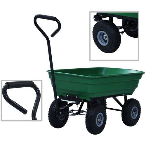 VidaXL Vrtni ročni voziček 300 kg 75 L zelen Slike