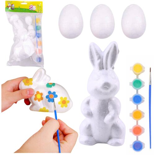  Easter Set Styrofoam Eggs 3pcs Bunny Figurine Paints Cene
