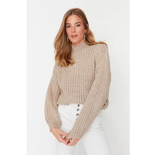 Trendyol Stone Oversize Straight Collar Knitwear Sweater