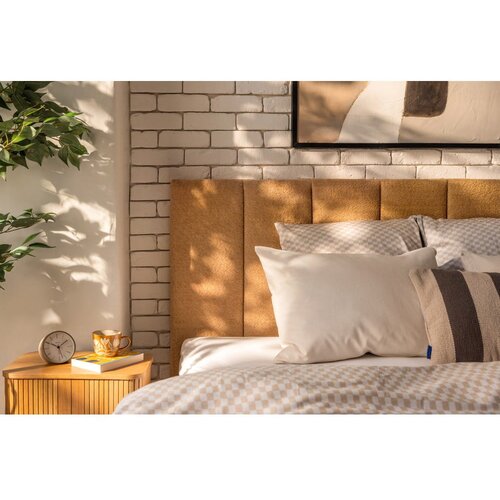 Bonami Selection Senf žuti tapecirani bračni krevet s podnicom i prostorom za odlaganje 180x200 cm Thessa Bold Line &amp;ndash; Slike