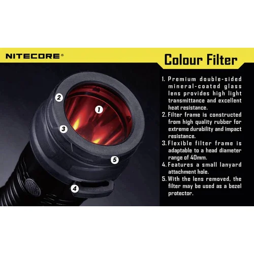 Nitecore Modri filter 40 mm NFB40 za MH25\, EA4\, P25\, P16\, P15\, SRT7\, CR6\, CG6\, CB6\, CI6\, CU6, (20460597)