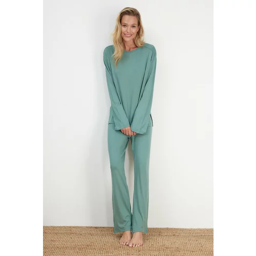 Trendyol Mint Slit Detailed T-shirt-Pants and Knitted Pajamas Set