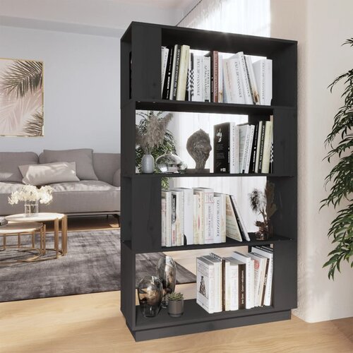 VidaXL Knjižna omara/pregrada siva 80x25x132 cm trdna borovina Slike