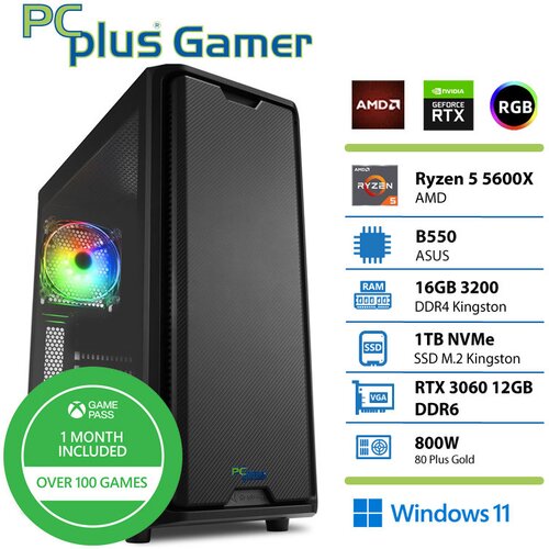 PCPLUS gamer ryzen 5 5600X 16GB 1TB ssd geforce rtx 3060 12GB windows 11 home + xbox gp gaming namizni računalnik Cene